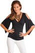 Sexy Black V Neck Slit Sleeve Wrap Top